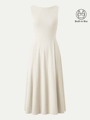 Boatneck Bamboo Ponte Bra Midi Dress with Pockets