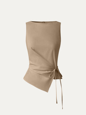 Lyocell-Linen Blend Boatneck Waist-Defined Top