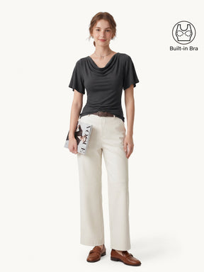 Cowl Neck Flutter Sleeve Bra Top