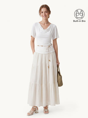 Cowl Neck Flutter Sleeve Bra Top