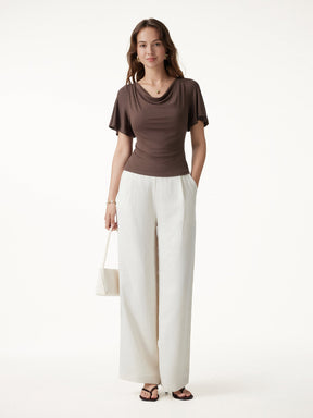 Cowl Neck Flutter Sleeve Bra Top