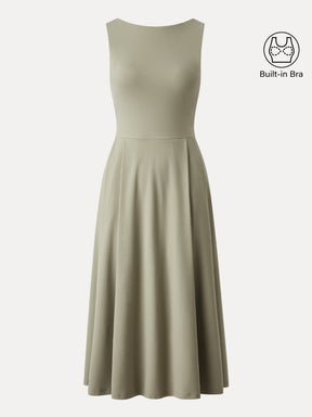 Boatneck Bamboo Ponte Bra Midi Dress with Pockets