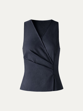Linen Blend Surplice Top with Side Twist