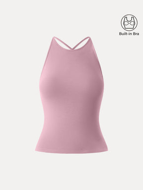 Round Neck Cross-Back Bandless Bra Top
