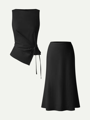 2Pcs Set Boatneck Top & Maxi Flared Pull-On Skirt