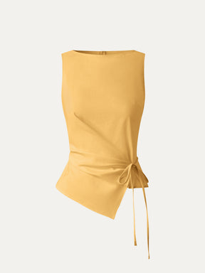 Lyocell-Linen Blend Boatneck Waist-Defined Top