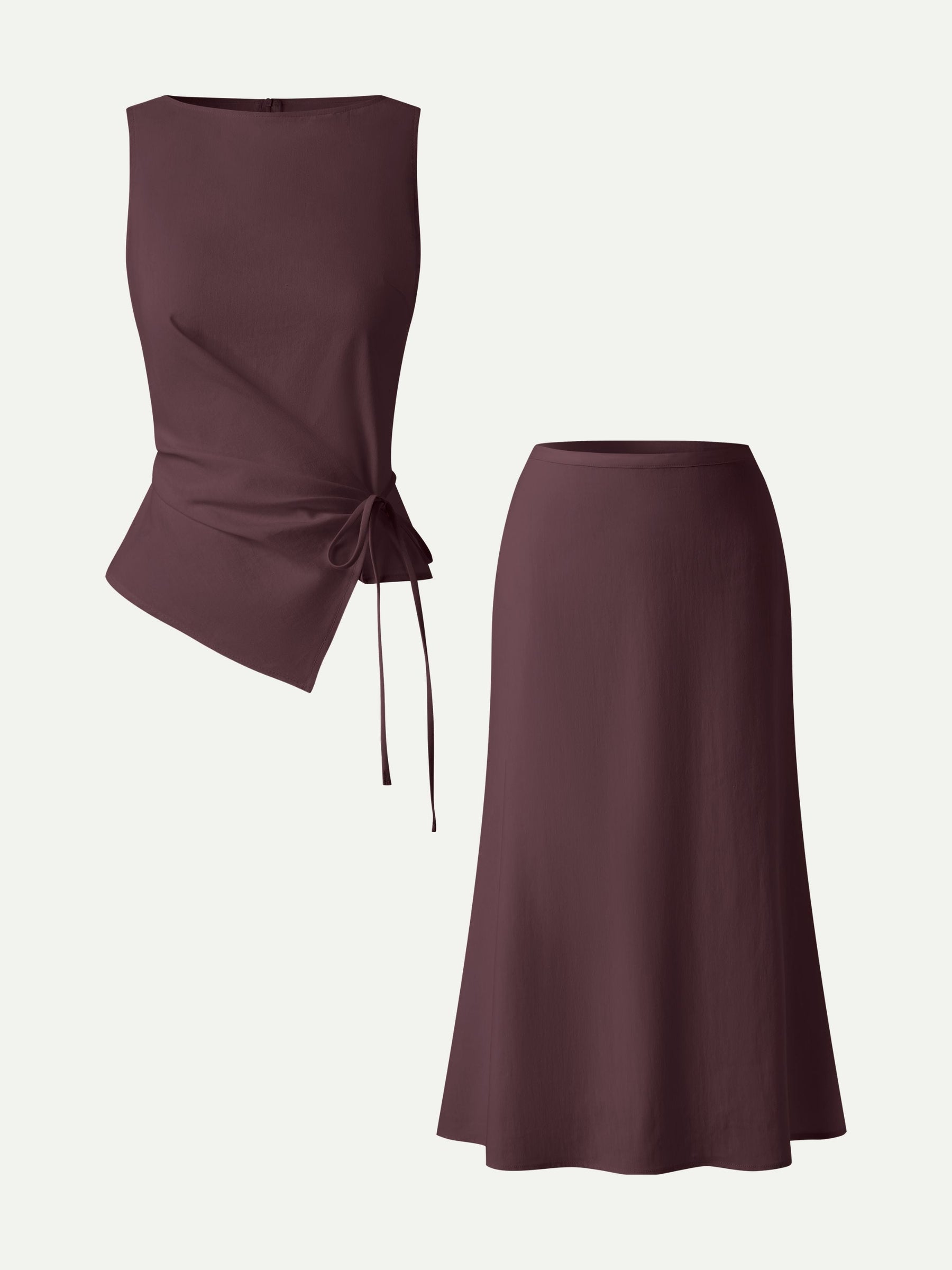 2Pcs Set Boatneck Top & Maxi Flared Pull-On Skirt