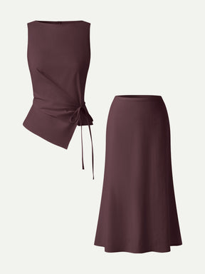 2Pcs Set Boatneck Top & Maxi Flared Pull-On Skirt