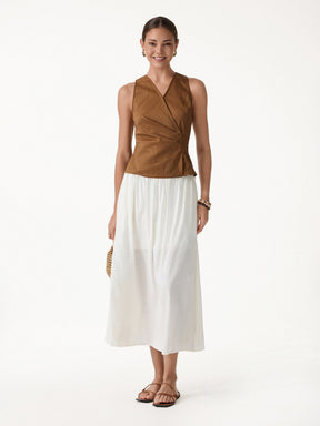 Linen Blend Surplice Top with Side Twist
