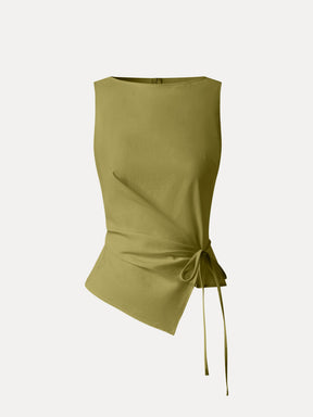 Lyocell-Linen Blend Boatneck Waist-Defined Top