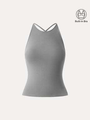 Round Neck Cross-Back Bandless Bra Top