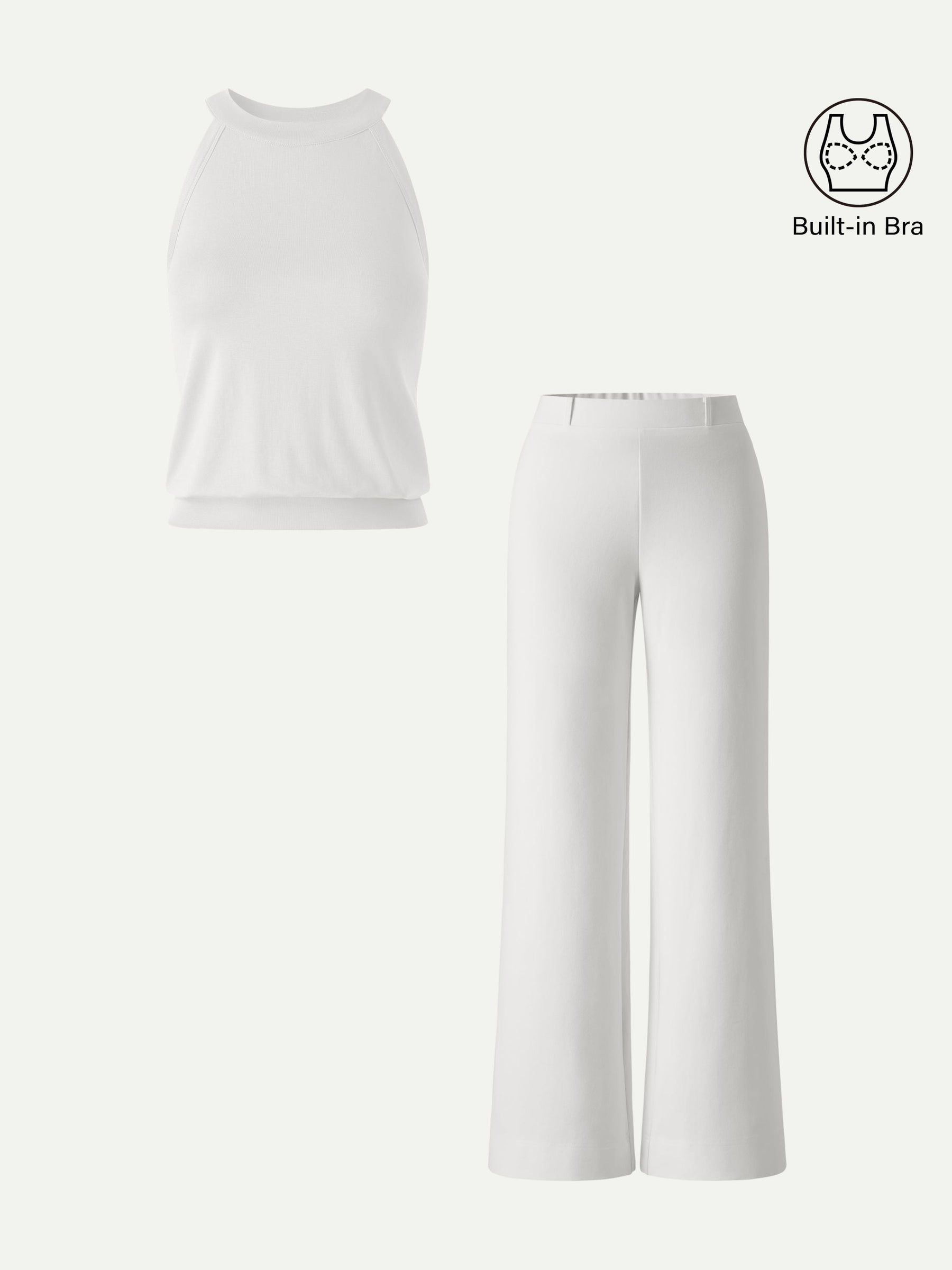 2Pcs Set Halter Neck Bra Top & Wide Leg Pants with Pockets