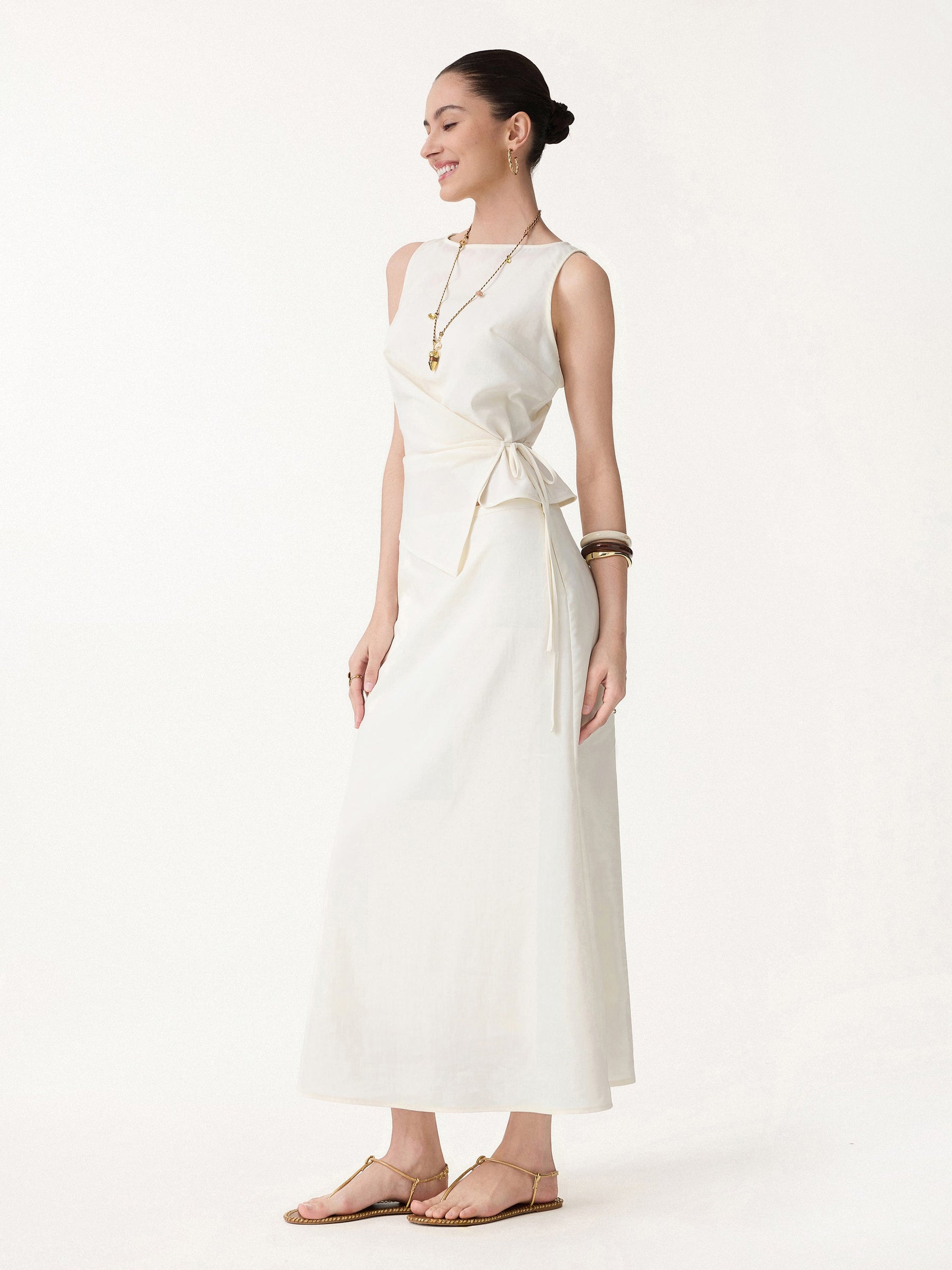2Pcs Set Boatneck Top & Maxi Flared Pull-On Skirt