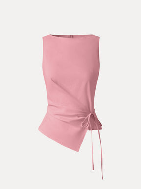 Lyocell-Linen Blend Boatneck Waist-Defined Top