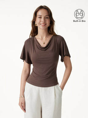 Cowl Neck Flutter Sleeve Bra Top