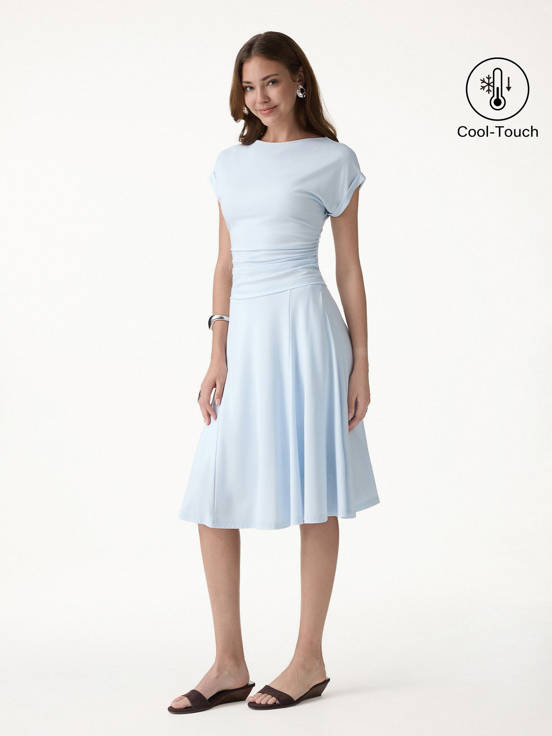2Pcs Set Round Neck Tee & Midi Skirt with Pockets