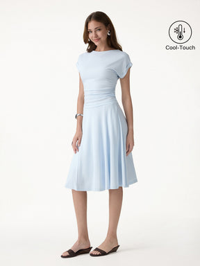 2Pcs Set Round Neck Tee & Midi Skirt with Pockets