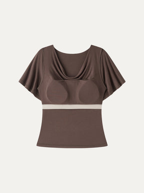 Cowl Neck Flutter Sleeve Bra Top