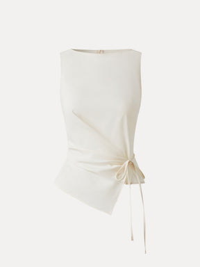 Lyocell-Linen Blend Boatneck Waist-Defined Top