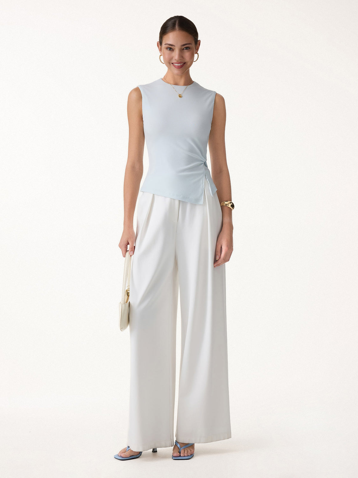 CoolTouch Round Neck Twisted Bra Tank with Slit