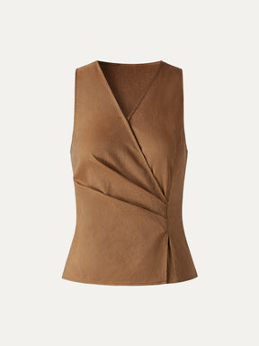 Linen Blend Surplice Top with Side Twist