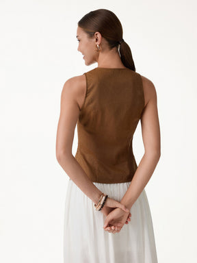 Linen Blend Surplice Top with Side Twist