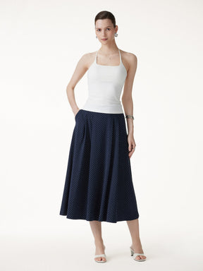 Polka Dots Flared Midi Skirt with Pockets
