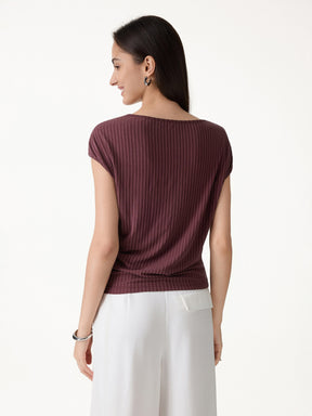 Wrinkle-Free Ultra-soft Boatneck Cap Sleeve Ribbed Top