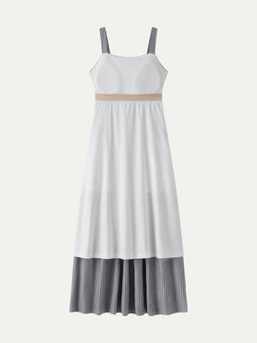 Striped Poplin Square Neck Smocked Midi Bra Dress
