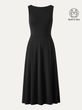 Boatneck Bamboo Ponte Bra Midi Dress with Pockets
