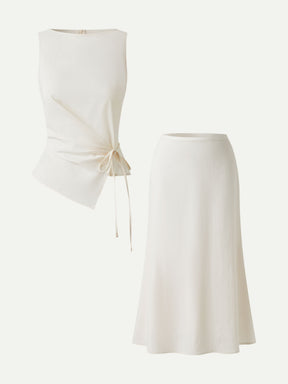 2Pcs Set Boatneck Top & Maxi Flared Pull-On Skirt
