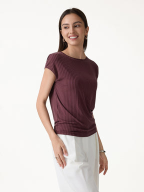 Wrinkle-Free Ultra-soft Boatneck Cap Sleeve Ribbed Top